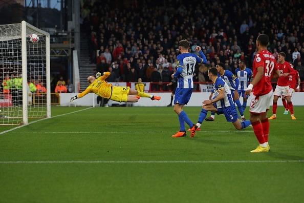 What a penalty save to deny Brennan Johnson. No chance with the first goal as it took a huge deflection of Pascal Gross. The second was a very tidy finish and the third saw him beaten by a penalty