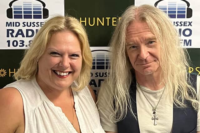 Julie Holden and Doug Scarrett from Saxon at Mid Sussex Radio