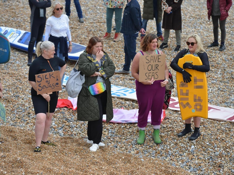 Surfers Against Sewage Paddle-Out protest in Hastings on May 18 2024.