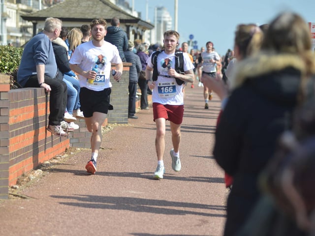 Images from the finish area at the 2026 Hastings Half Marathon