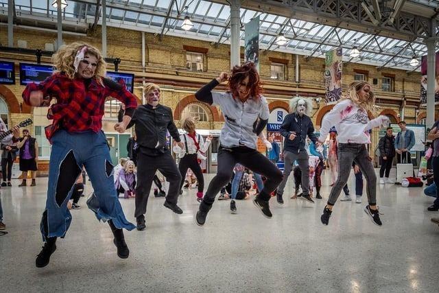 The flash mob at the train station.