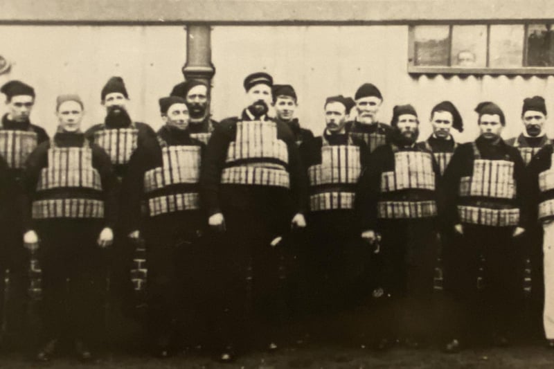 Crew of the ‘Michael Henry III’, circa 1897. The bearded man in the centre is Coxswain Winter. The young boy looking over his shoulder is Richard Payne. When Second Coxswain S. Winter retired from the service in 1954 a family record of 100 years association with Newhaven lifeboats was interrupted. From 1854-1954 there was always a Winter in the crew.