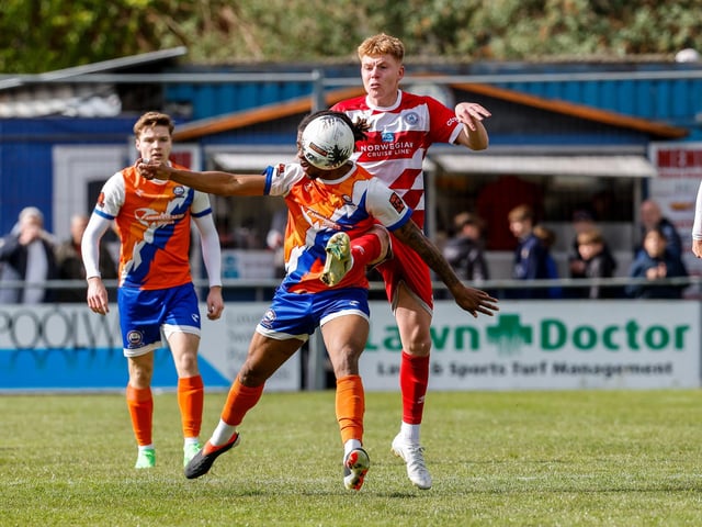 Action from Eastbourne Borough's final-day 3-2 win at Braintree - the Sports have stayed up with six points to spare