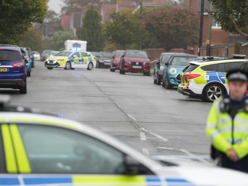 Photos taken in St Floras Road show multiple police cars, including the police dog unit. They were joined by paramedics, with an air ambulance landing nearby.