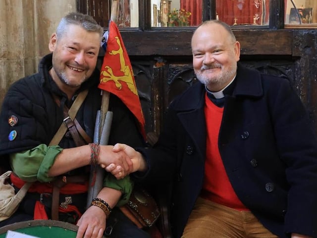 Gav Collins walked from Chichester to Rye dressed as a Saxon warrior. Pics Kt Bruce