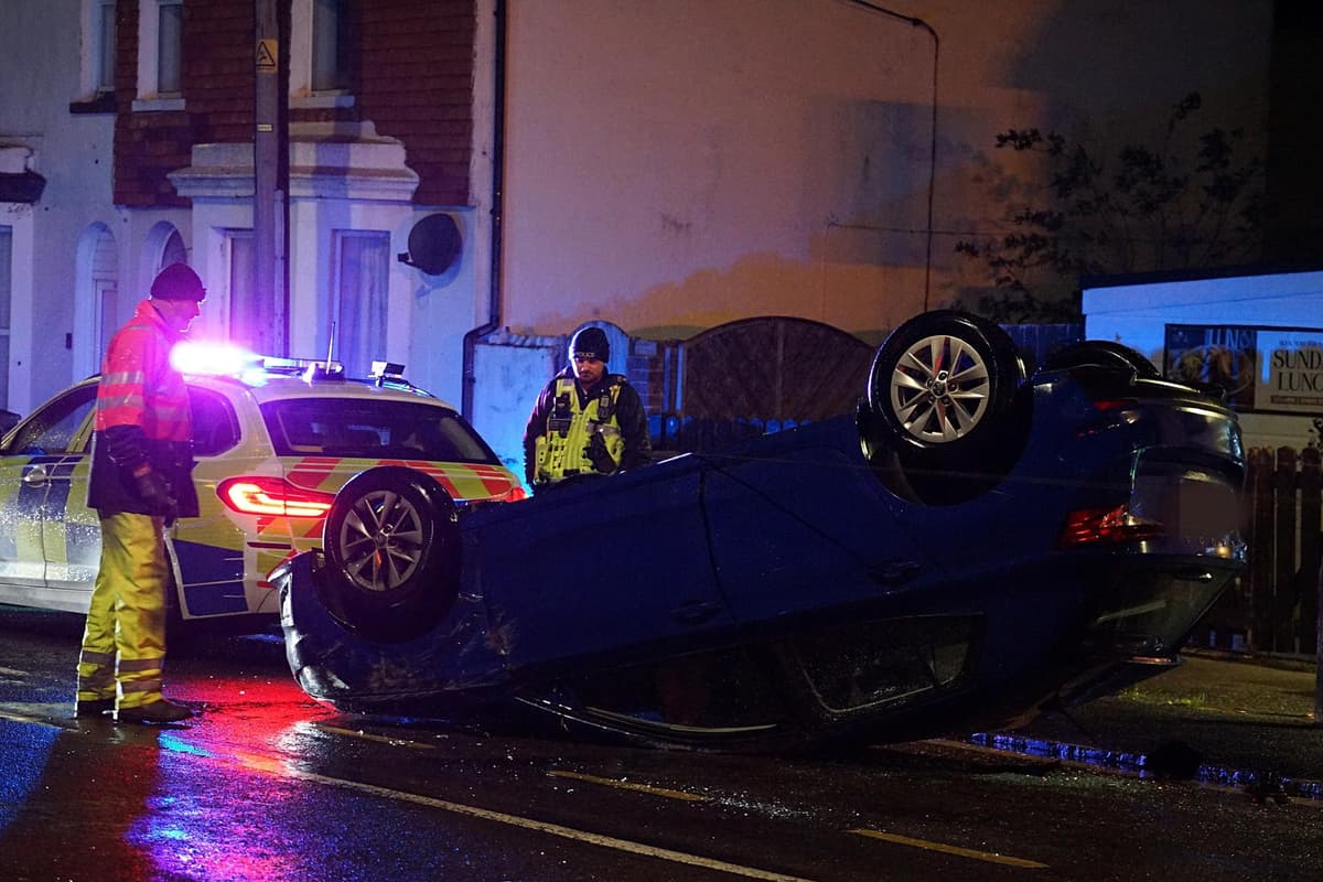 Man suffers minor injuries after car overturns following crash in Pevensey