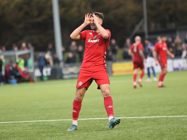 Action from Worthing and St Albans' nine-goal thriller in the National League South at Woodside Road