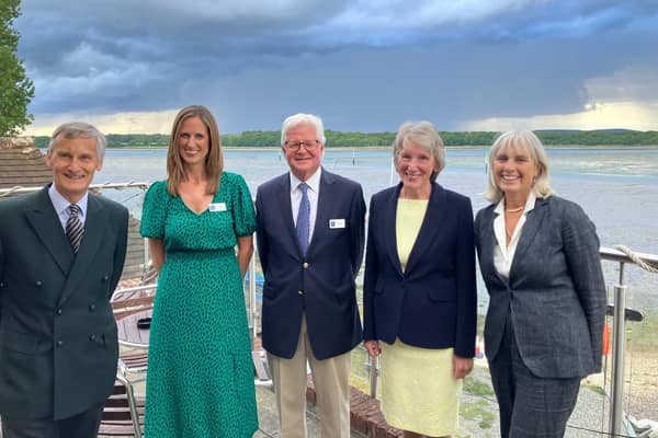 Fighting fund is launched to protect Chichester Harbour. l-r Nigel Atkinson, Lord Lieutenant of Hampshire, Nicky Horter and John Nelson from Chichester Harbour Trust, Dame Susan Pyper, Lord Lieutenant of West Sussex, and the Duchess of Norfolk.