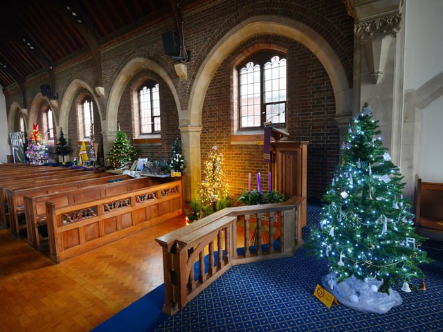 Christmas Tree Festival 2023 at St Michael and All Angels, Glassenbury Drive, Bexhill. This year's theme is Saints.