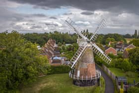 The windmill at Polegate, on the edge of the South Downs, is a four-storey, brick tower windmill dating to 1817. It was built for milling oats and was operated by wind power until 1942.