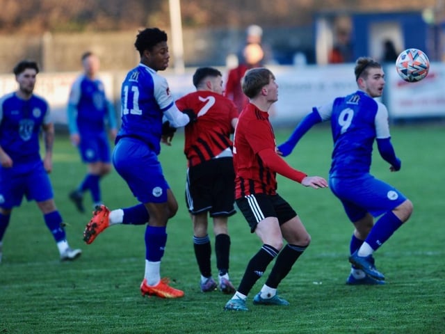 Action from Shoreham's win over AFC Varndeanians in the SCFL premier division