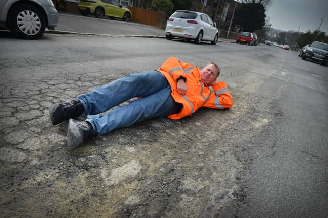 The well known three dips in the road at the top of Buckhurst Road, Bexhill, just before the junction of Upper Sea Road.
Councillor Andrew Crotty is pictured.