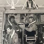 Crew of the ‘Louis Marchesi of Round Table’ on 23 January 1983. Left to right: Ian Johns, Mike Beach, Len Patten (Coxswain), Lol Deakin and Derek Payne, and Rick Ward behind the wheelhouse on starboard side.