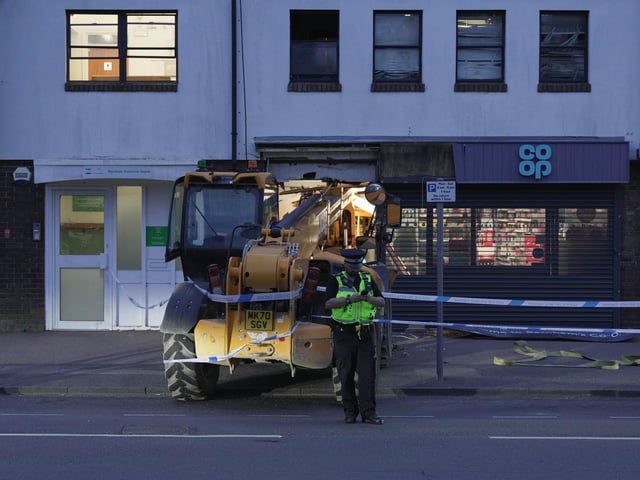 Response units came across a ‘crane attempting to steal an ATM from a supermarket’ in Barnham Road, with one man taken into police custody