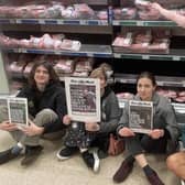 On Good Friday (April 7), four local supporters of Animal Rebellion ‘peacefully occupied’ the meat aisle at Morrison’s on St. James’ Street in Brighton at 12pm, for around an hour.