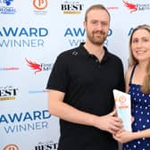 Lee Stace & Caroline Stace collect the award for Amberley Village Stores & Post Office. (Photo contributed)