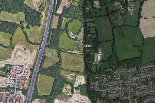 DM/23/2098: The Oaks, Shipley Bridge Lane, Copthorne. The removal of existing commercial buildings and the erection of 6 dwellings with associated access and parking. All matters reserved except for access and layout. (Photo: Google Maps)