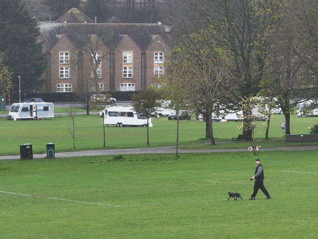 Caravans and motorhomes on the grass at Preston Park. Photo: Sussex News and Pictures