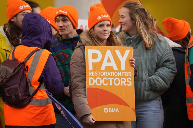 Junior doctors have been seen taking part in strike action outside the Royal Sussex County Hospital in Brighton on Wednesday, January 3