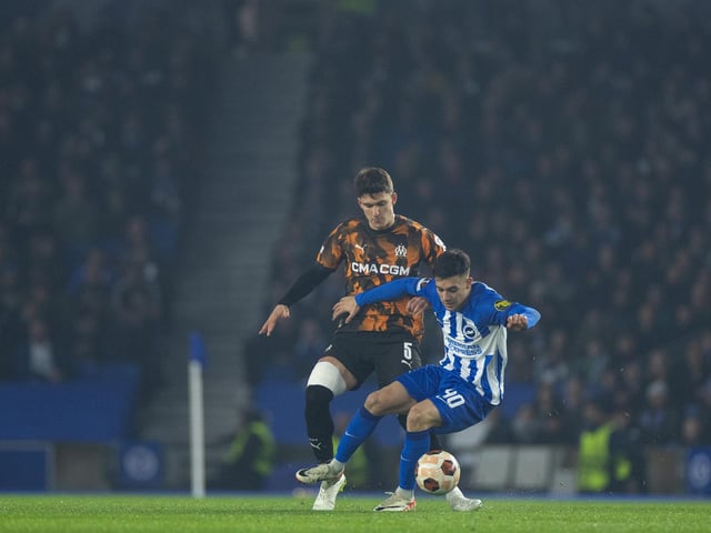 Action and crowd shots from Brighton and Hove Albion's Europa League clash with Marseille at the American Express Stadium.