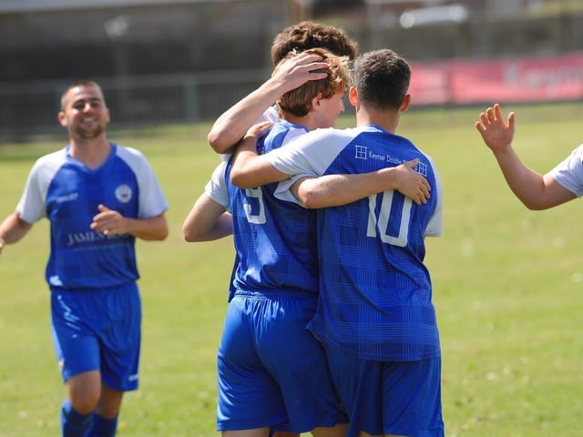 Action from a pre-season friendly between Shoreham and Worthing United at Middle Road