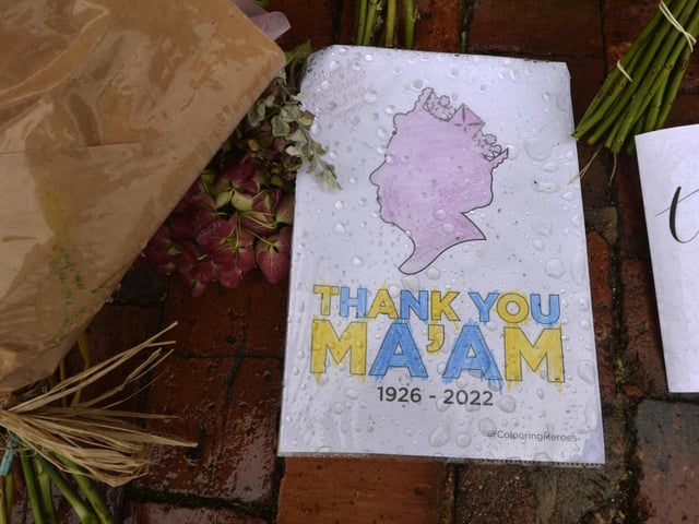 Floral tributes at the Town Hall to the Queen (Photo by Jon Rigby)