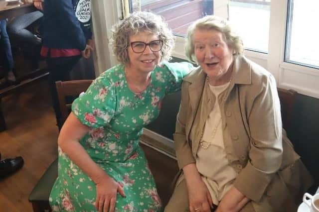 Alison Moorey (left), Dame Patricia Routledge, DBE (right).