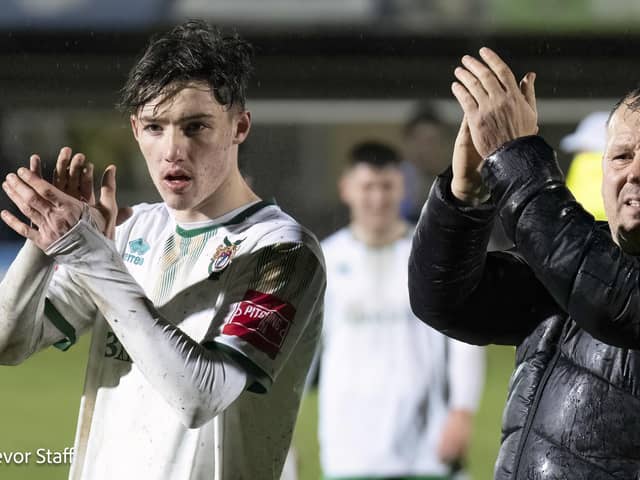 Robbie Blake and the players thank the fans for turning out for the clash with Wingate and Finchley on a foul evening | Picture: Trevor Staff