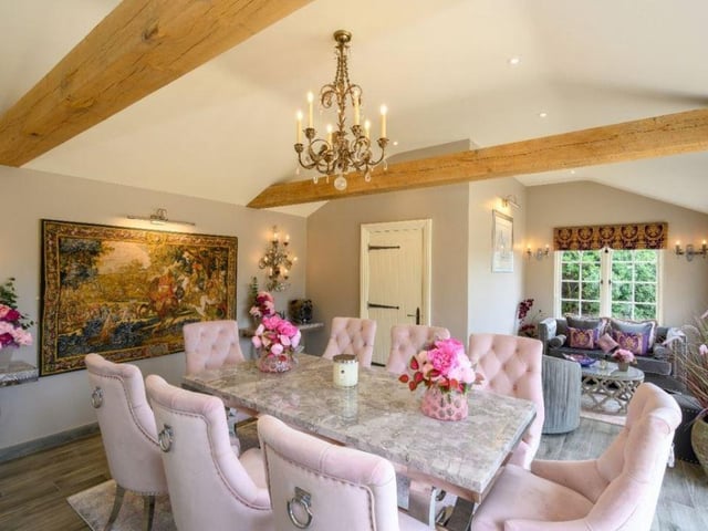 The dining room is on the ground floor along with a reception hall, family room (Snug including a Wine Cellar), Study,  Drawing Room, Galleried Hallway, Cloakroom, Kitchen/Breakfast Room, Utility Room, Orangery, and a Boiler Room including a Shower Room.
