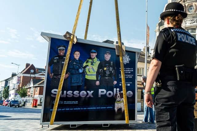 The Sussex Police engagement hub being installed in Eastbourne town centre. Picture from Sussex Police