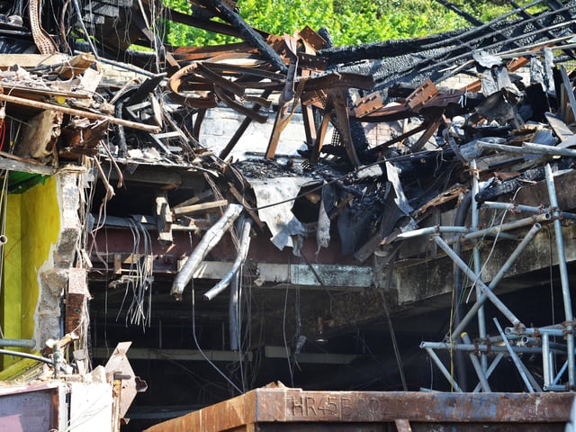 Demolition of former nightclub and amusement arcade in George Street, Hastings. Photo was taken on May 23 2023.