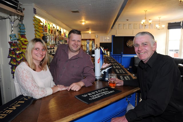 Inside the The Old House at Home in Locksway Road, Milton in 2012. Pictured L-R landlady Leanne Medley, landlord Steve Lant with regular Dave Eastland. Picture: Paul Jacobs (122196-3)
