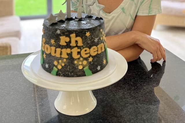 Marie Lee of Pretty Bakes by Marie with the cake she made for rh fourteen’s 17 th birthday.