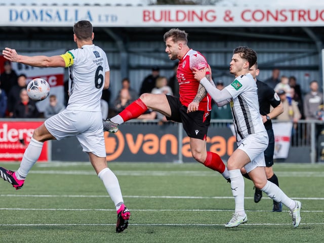 Action from Eastbourne Borough's National South win ovder Dartford at Priory Lane