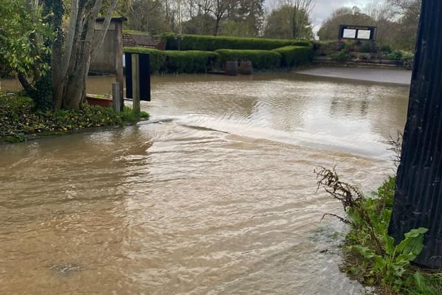 The car park and gardens of the Onslow Arms at Loxwood were deluged