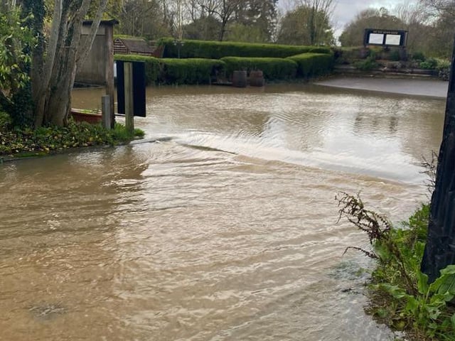 The car park and gardens of the Onslow Arms at Loxwood were deluged