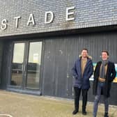 Director Ross Drury and Dan Hutton from Spun Glass Theatre outside The Stade Hall in Hastings Old To