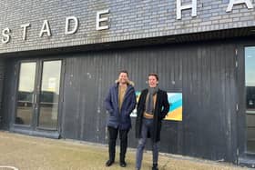 Director Ross Drury and Dan Hutton from Spun Glass Theatre outside The Stade Hall in Hastings Old To