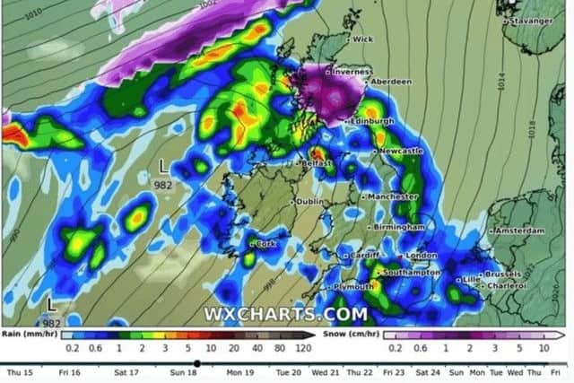 According to interactive weather model WXCharts, the worst of the wintery, chilly and turbulent weather – that has been rampant in the UK recently – is yet to come. (WXCharts)