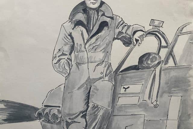 An illustration of Douglas Bader by Roger Clark