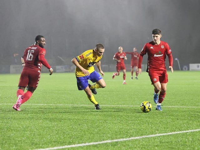 Action from Worthing FC's 4-0 win at Lancing FC in the third round of the Sussex Senior Cup