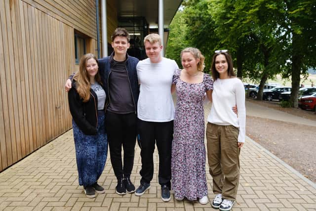 Anton Holofaiev from Ukraine celebrating getting into Oxford University with his friends at Seaford College