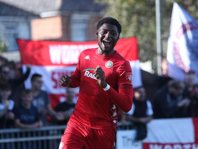Action from Worthing's National League South clash at home to Farnborough at Woodside Road