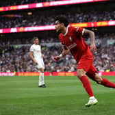 Luis Diaz reacts after a goal was ruled offside during the Premier League match between Tottenham Hotspur and Liverpool FC at Tottenham Hotspur Stadium on September 30, 2023 in London, England. (Photo by Ryan Pierse/Getty Images)
