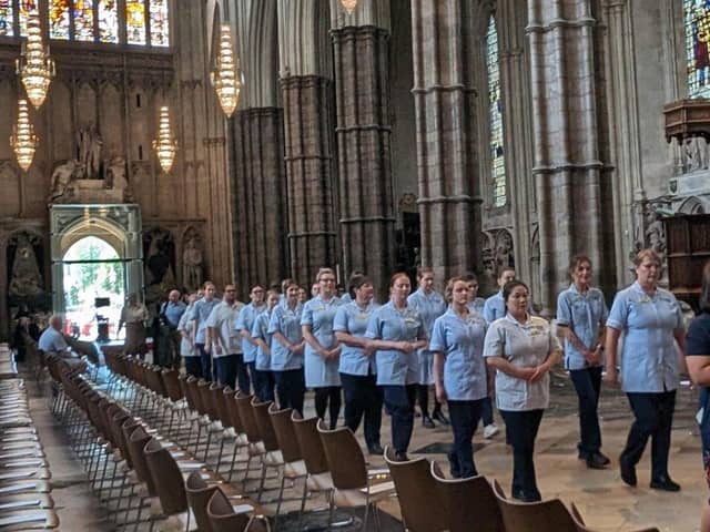 Nursing students from Chichester joined the lamp procession at Westminster Abbey