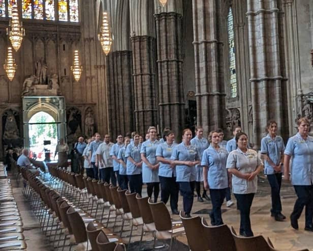 Nursing students from Chichester joined the lamp procession at Westminster Abbey