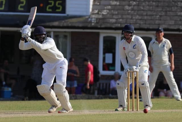 Lindfield's Imesh Udayanga whips the ball through mid-wicket on his way to 75 not out