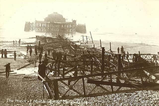 Worthing Pier the day after the storm of midnight, Saturday, March 22, 1913. Picture: Maurice Stevens Collection