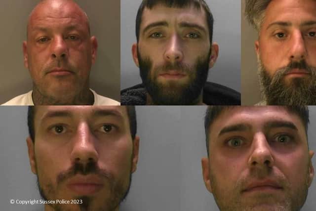 Pictured top row left to right: Allen Swatkins, Harry White, Jordan Panice. Bottom row left to right: Melik Yalcin, Robert Longstaffe. PIcture: Sussex Police
