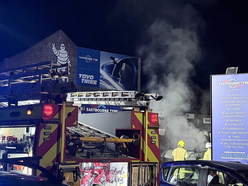 Firefighters at the scene at Eastbourne Tyre Company.